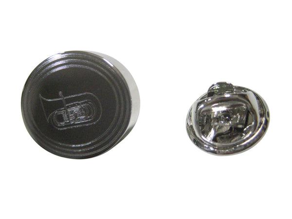 Silver Toned Etched Oval Tuba Music Instrument Lapel Pin