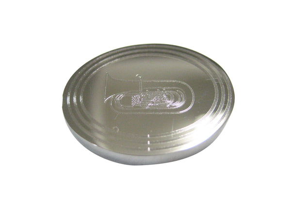 Silver Toned Etched Oval Tuba Music Instrument Magnet