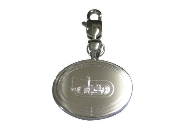 Silver Toned Etched Oval Tuba Music Instrument Pendant Zipper Pull Charm