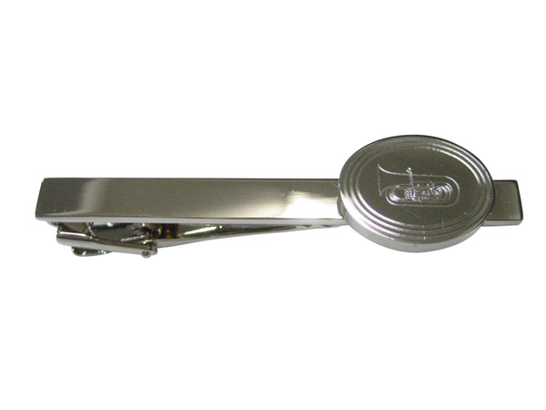 Silver Toned Etched Oval Tuba Music Instrument Tie Clip