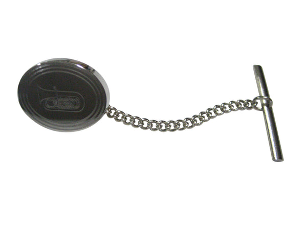 Silver Toned Etched Oval Tuba Music Instrument Tie Tack