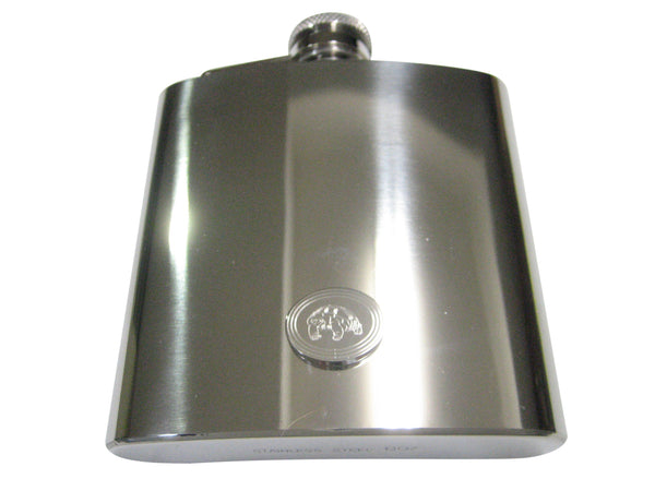 Silver Toned Etched Oval Turtle Tortoise 6oz Flask