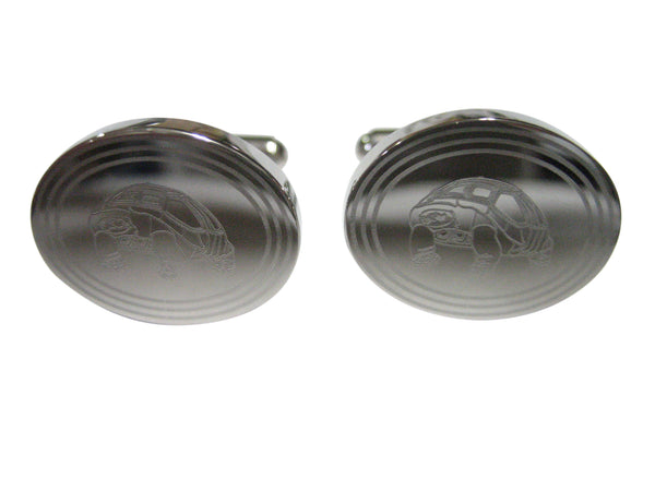 Silver Toned Etched Oval Turtle Tortoise Cufflinks