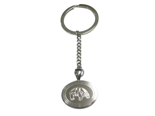 Silver Toned Etched Oval Turtle Tortoise Pendant Keychain