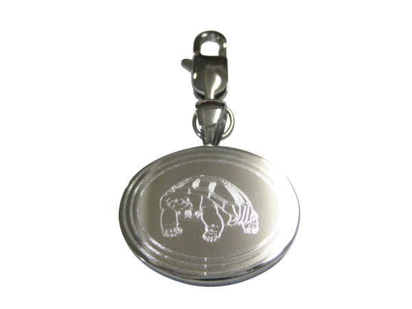 Silver Toned Etched Oval Turtle Tortoise Pendant Zipper Pull Charm