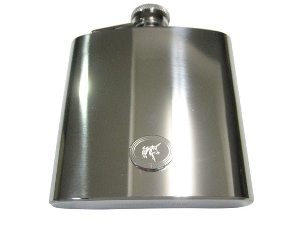 Silver Toned Etched Oval Unicorn Head 6oz Flask
