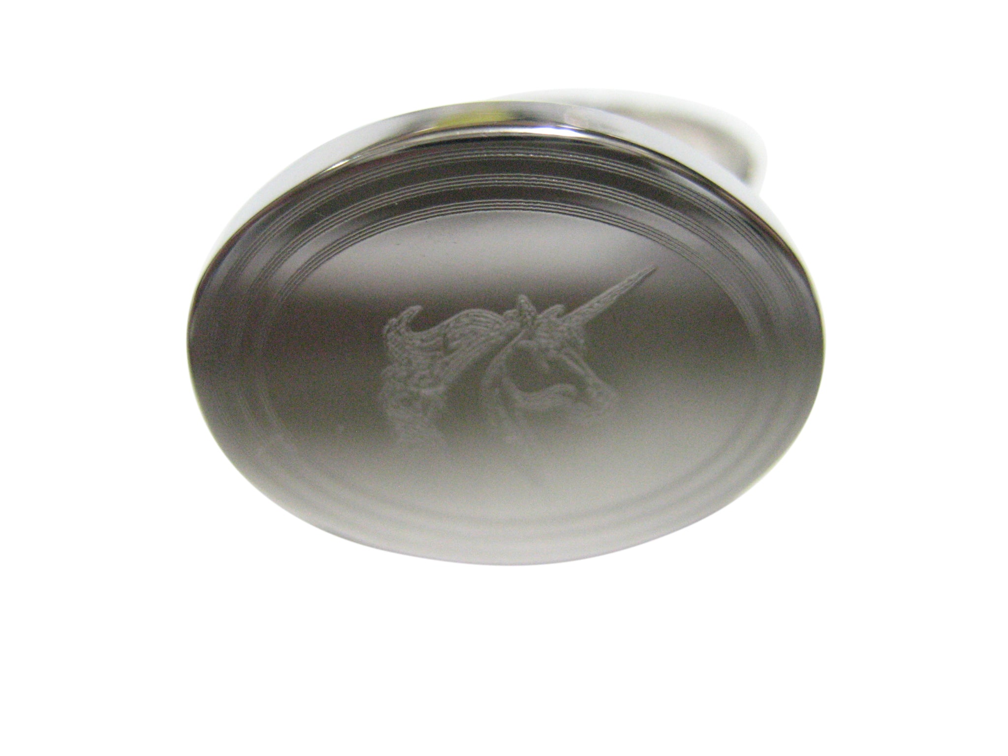 Silver Toned Etched Oval Unicorn Head Adjustable Size Fashion Ring