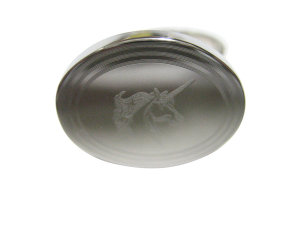 Silver Toned Etched Oval Unicorn Head Adjustable Size Fashion Ring