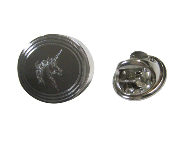 Silver Toned Etched Oval Unicorn Head Lapel Pin