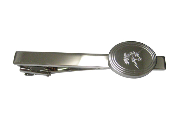 Silver Toned Etched Oval Unicorn Head Tie Clip