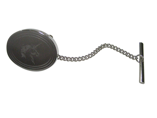 Silver Toned Etched Oval Unicorn Head Tie Tack