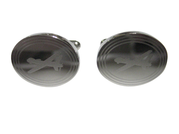Silver Toned Etched Oval Unmanned Aerial Vehicle UAV Drone V2 Cufflinks