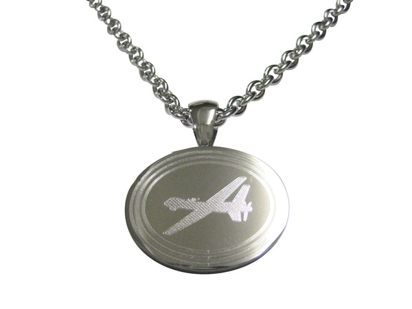 Silver Toned Etched Oval Unmanned Aerial Vehicle UAV Drone V2 Pendant Necklace