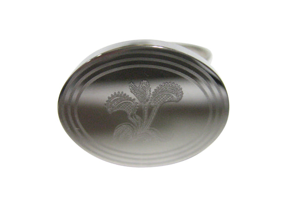 Silver Toned Etched Oval Venus Fly Trap Carnivorous Plant Adjustable Size Fashion Ring
