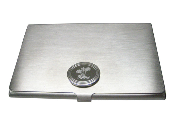 Silver Toned Etched Oval Venus Fly Trap Carnivorous Plant Business Card Holder