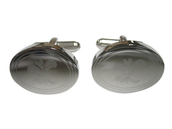 Silver Toned Etched Oval Venus Fly Trap Carnivorous Plant Cufflinks