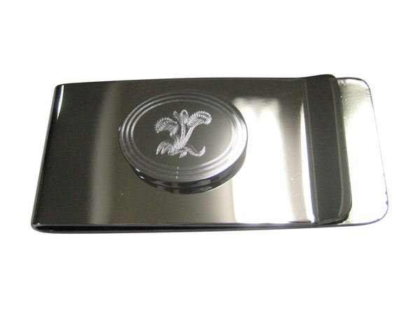 Silver Toned Etched Oval Venus Fly Trap Carnivorous Plant Money Clip