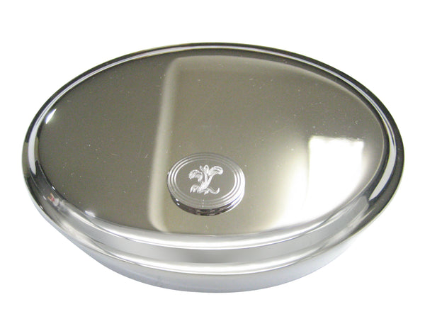 Silver Toned Etched Oval Venus Fly Trap Carnivorous Plant Oval Trinket Jewelry Box