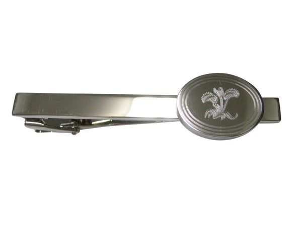 Silver Toned Etched Oval Venus Fly Trap Carnivorous Plant Tie Clip