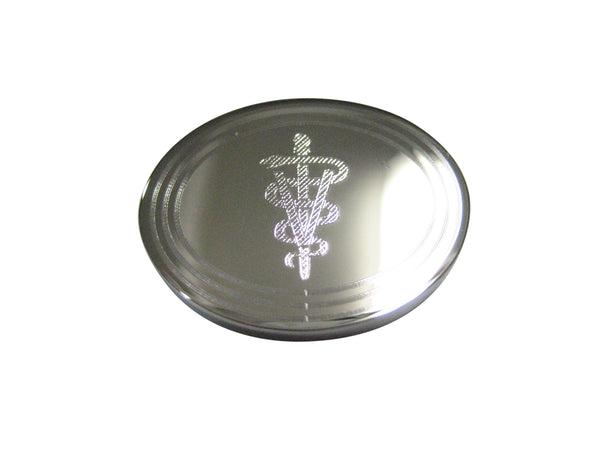 Silver Toned Etched Oval Veterinary Caduceus Symbol Magnet