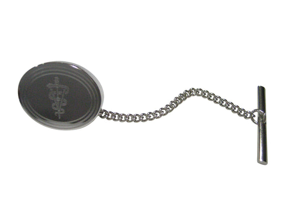 Silver Toned Etched Oval Veterinary Caduceus Symbol Tie Tack