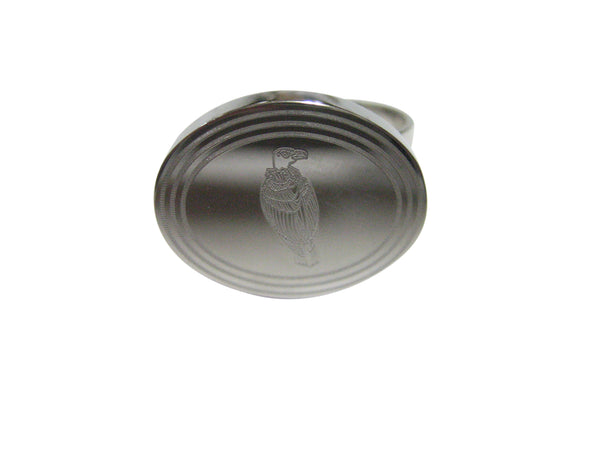 Silver Toned Etched Oval Vulture Bird Adjustable Size Fashion Ring