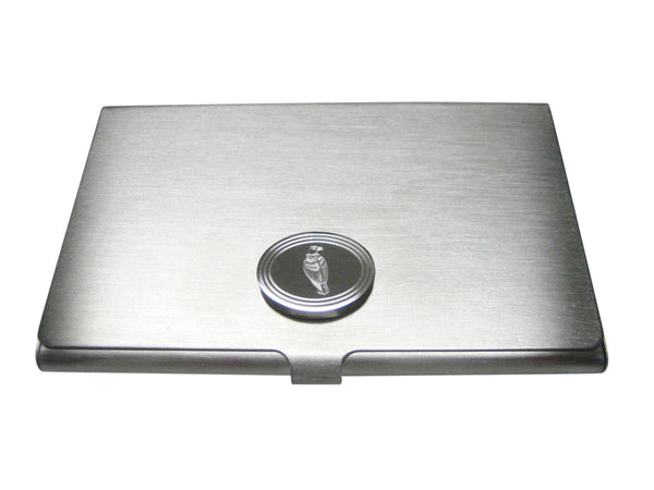 Silver Toned Etched Oval Vulture Bird Business Card Holder