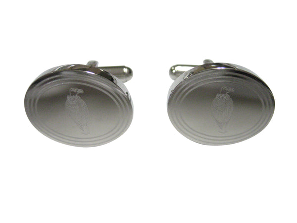 Silver Toned Etched Oval Vulture Bird Cufflinks