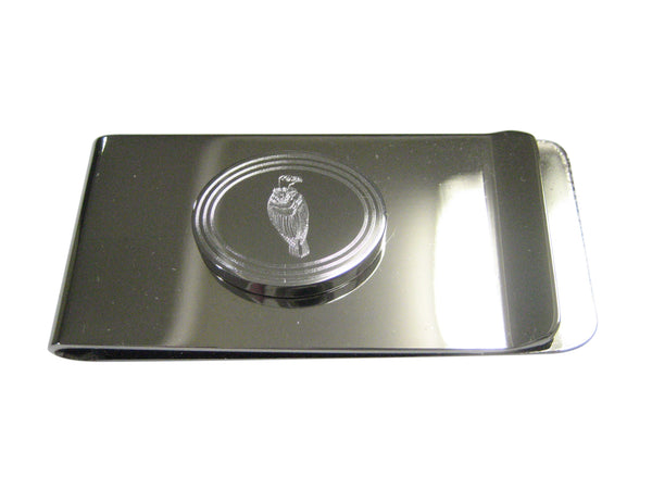 Silver Toned Etched Oval Vulture Bird Money Clip