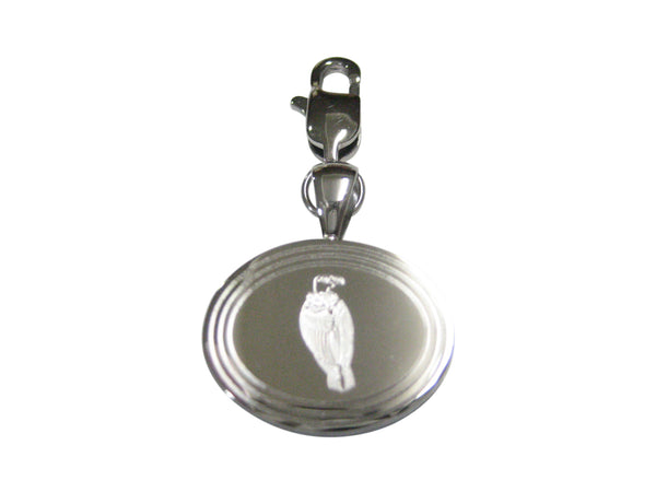 Silver Toned Etched Oval Vulture Bird Pendant Zipper Pull Charm