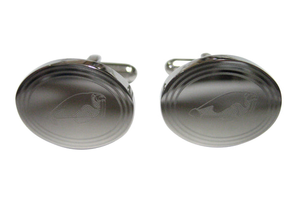 Silver Toned Etched Oval Walrus Cufflinks