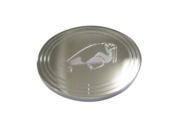 Silver Toned Etched Oval Walrus Magnet