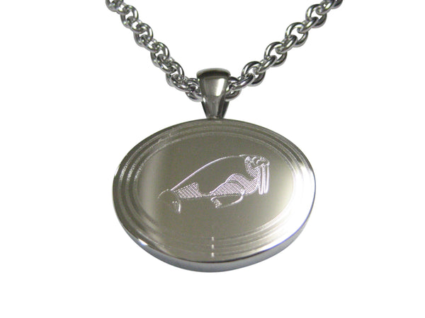 Silver Toned Etched Oval Walrus Pendant Necklace