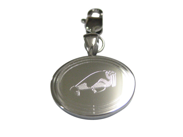 Silver Toned Etched Oval Walrus Pendant Zipper Pull Charm