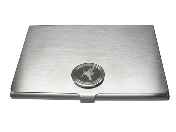 Silver Toned Etched Oval Wasp Insect Business Card Holder