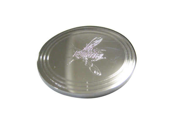 Silver Toned Etched Oval Wasp Insect Magnet