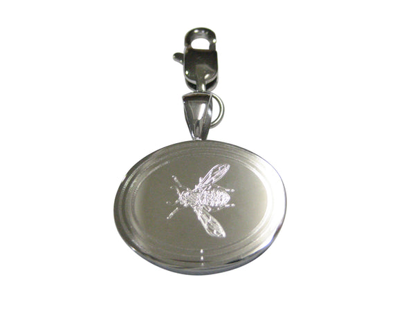 Silver Toned Etched Oval Wasp Insect Pendant Zipper Pull Charm