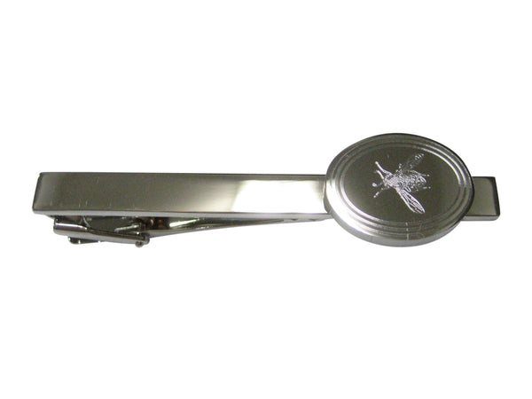 Silver Toned Etched Oval Wasp Insect Tie Clip