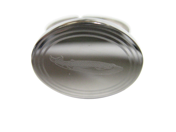 Silver Toned Etched Oval Whale Adjustable Size Fashion Ring