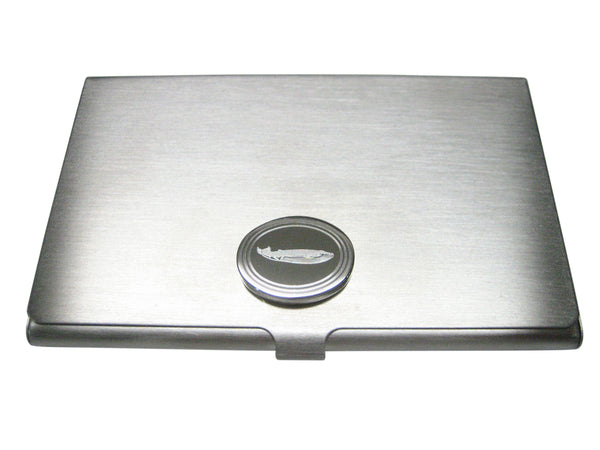Silver Toned Etched Oval Whale Business Card Holder