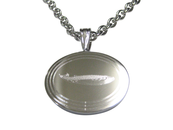 Silver Toned Etched Oval Whale Pendant Necklace