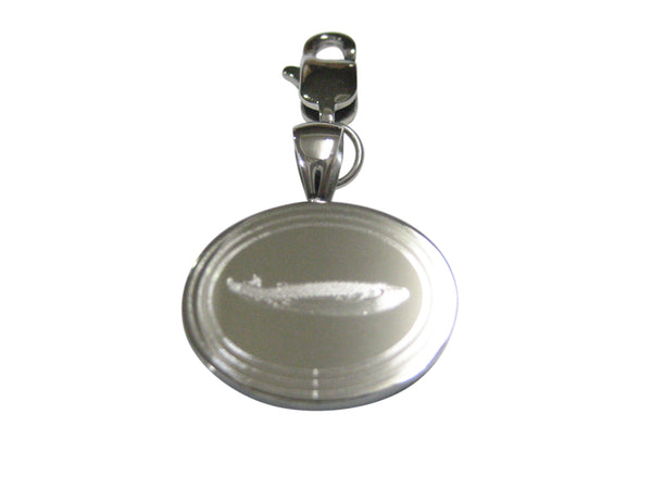 Silver Toned Etched Oval Whale Pendant Zipper Pull Charm