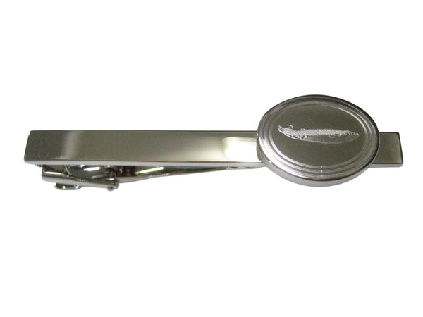 Silver Toned Etched Oval Whale Tie Clip