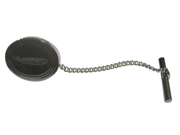 Silver Toned Etched Oval Whale Tie Tack