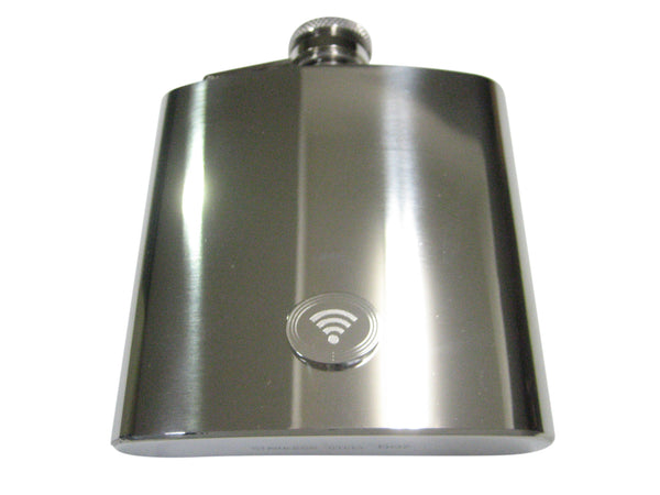 Silver Toned Etched Oval Wifi Symbol 6oz Flask