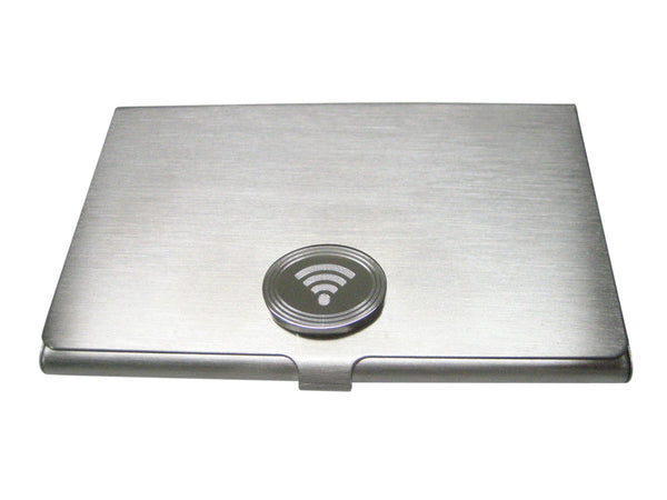 Silver Toned Etched Oval Wifi Symbol Business Card Holder