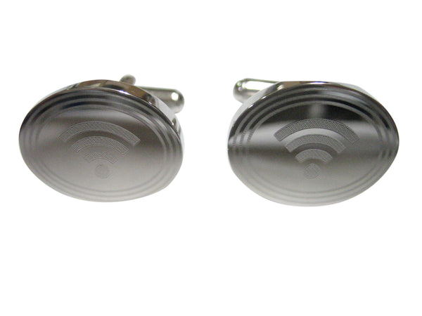 Silver Toned Etched Oval Wifi Symbol Cufflinks
