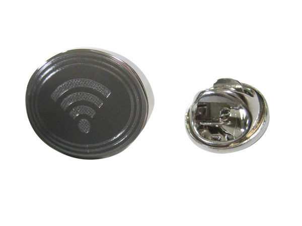 Silver Toned Etched Oval Wifi Symbol Lapel Pin