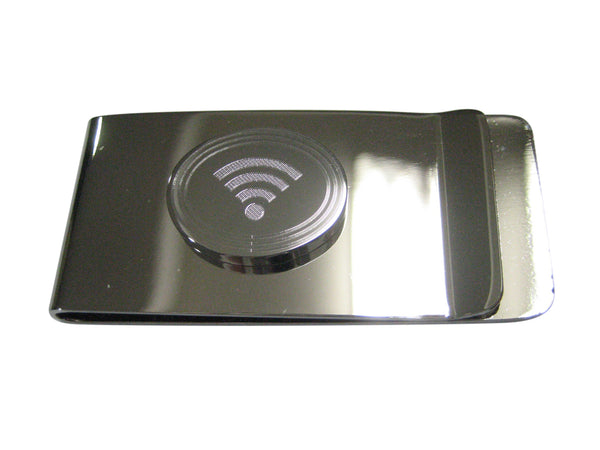 Silver Toned Etched Oval Wifi Symbol Money Clip