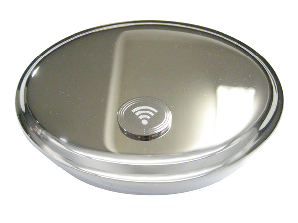Silver Toned Etched Oval Wifi Symbol Oval Trinket Jewelry Box